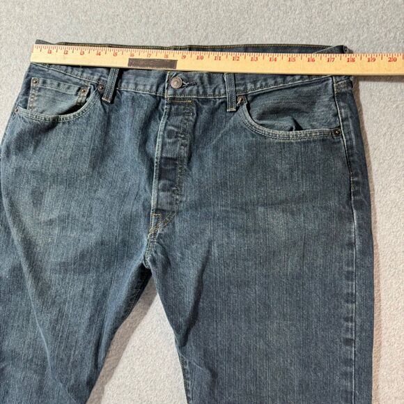 Levis Jeans Mens 36x32 Blue 501 Straight Button Fly American Dark Wash Denim - Picture 9 of 13